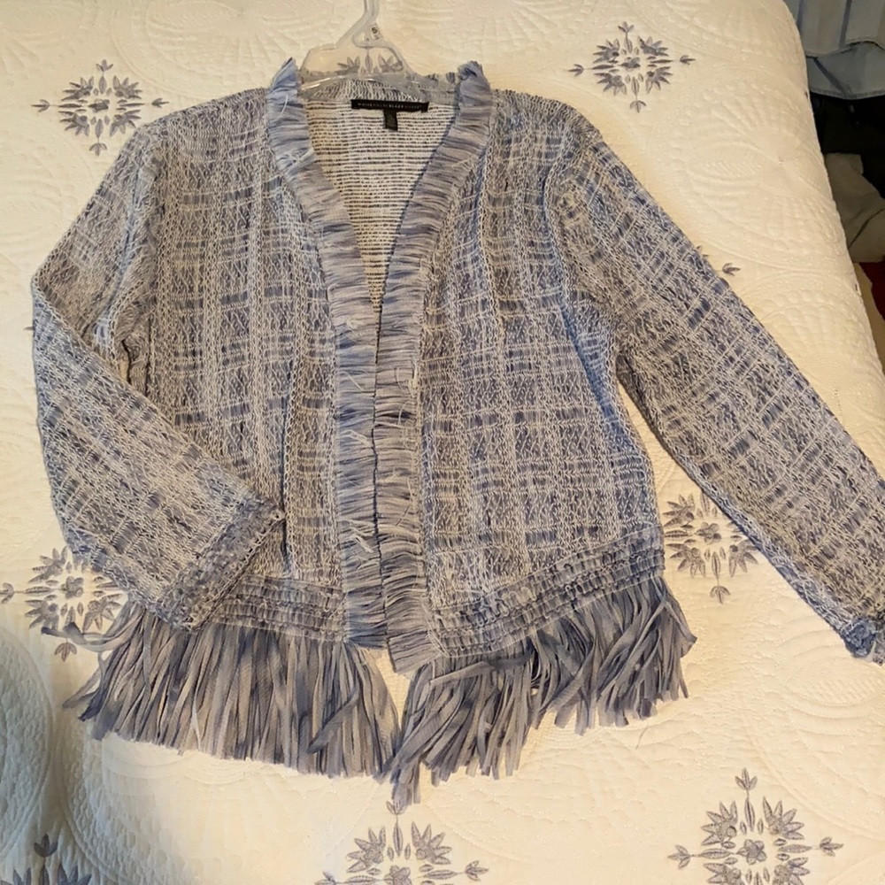 ✨EUC WHBM Fringe 3/4 Sleeve Open Cardigan